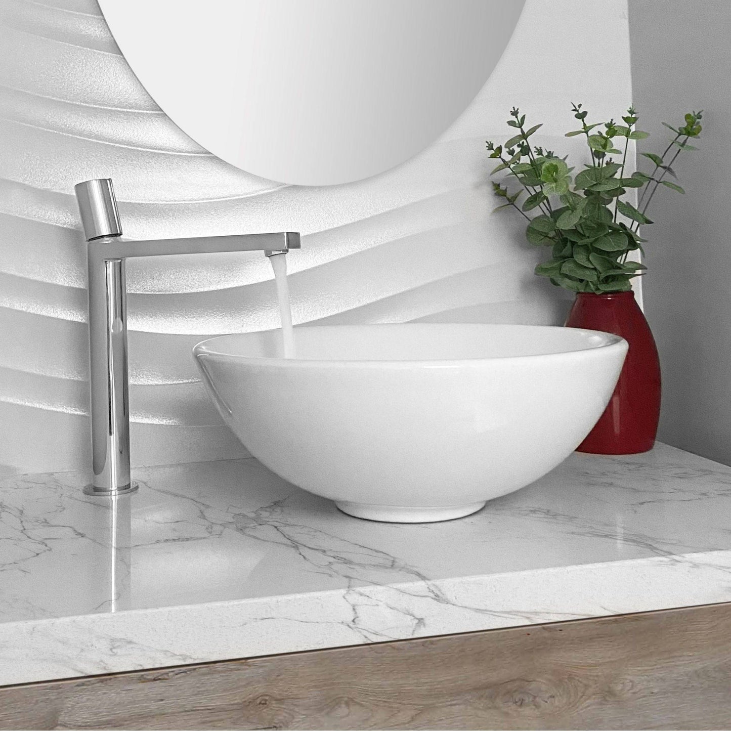 Stylish Showy 16" x 16" White Round Ceramic Vessel Bathroom Sink P-224 - Renoz