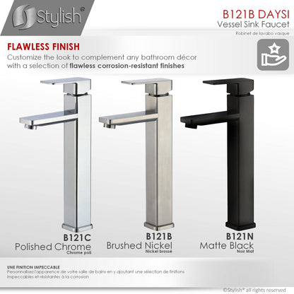 Stylish Daysi Brushed Nickel 12" Single-Hole Vessel Sink Bathroom Faucet B-121B - Renoz