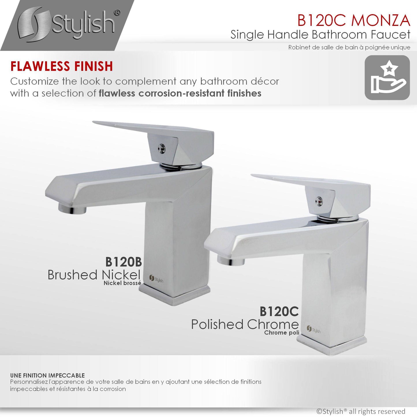 Stylish Monza Single Handle 6.5" Bathroom Faucet for Single Hole Brass Basin Mixer Tap, Polished Chrome Finish B-120C - Renoz