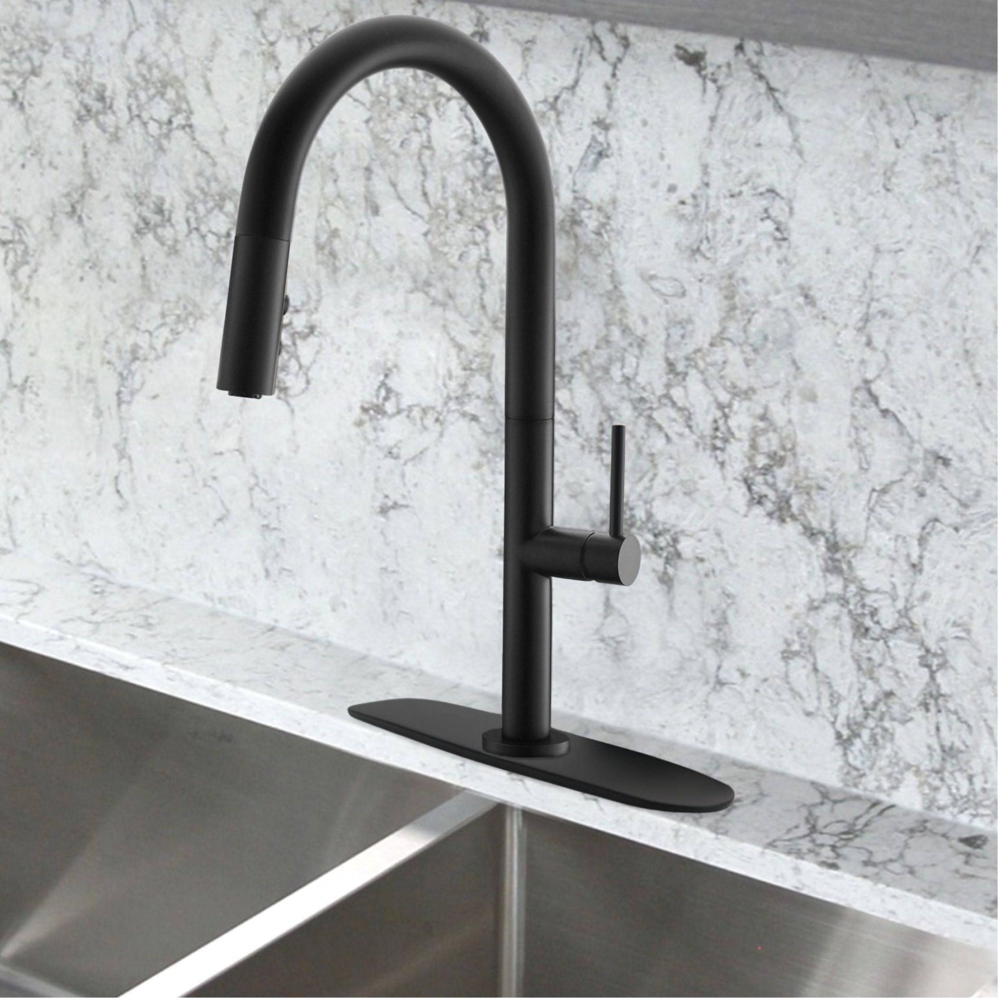 Stylish Kitchen Faucet Plate in Stainless Steel in Matte Black Finish A-802N
