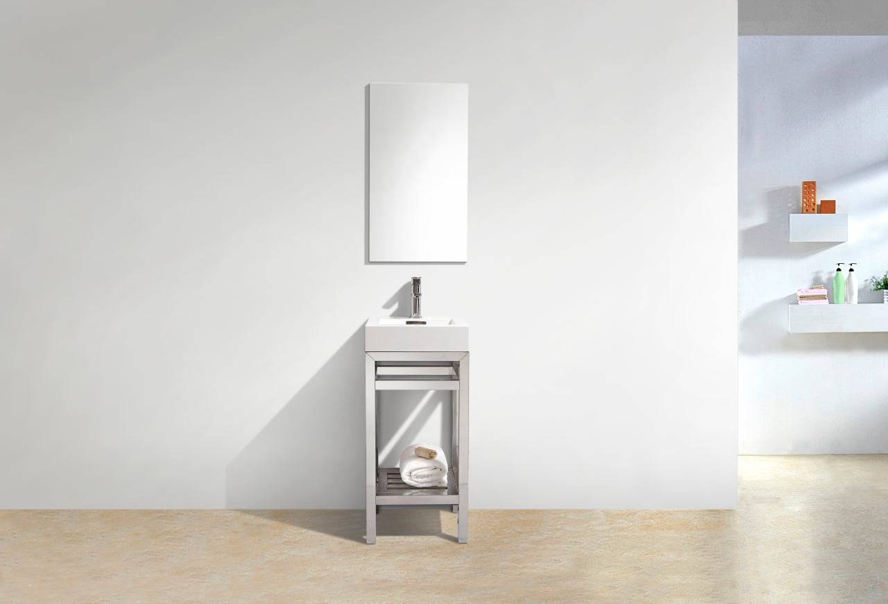 Kube Bath Cisco 16" Stainless Steel Console Bathroom Vanity With White Acrylic Sink - Renoz