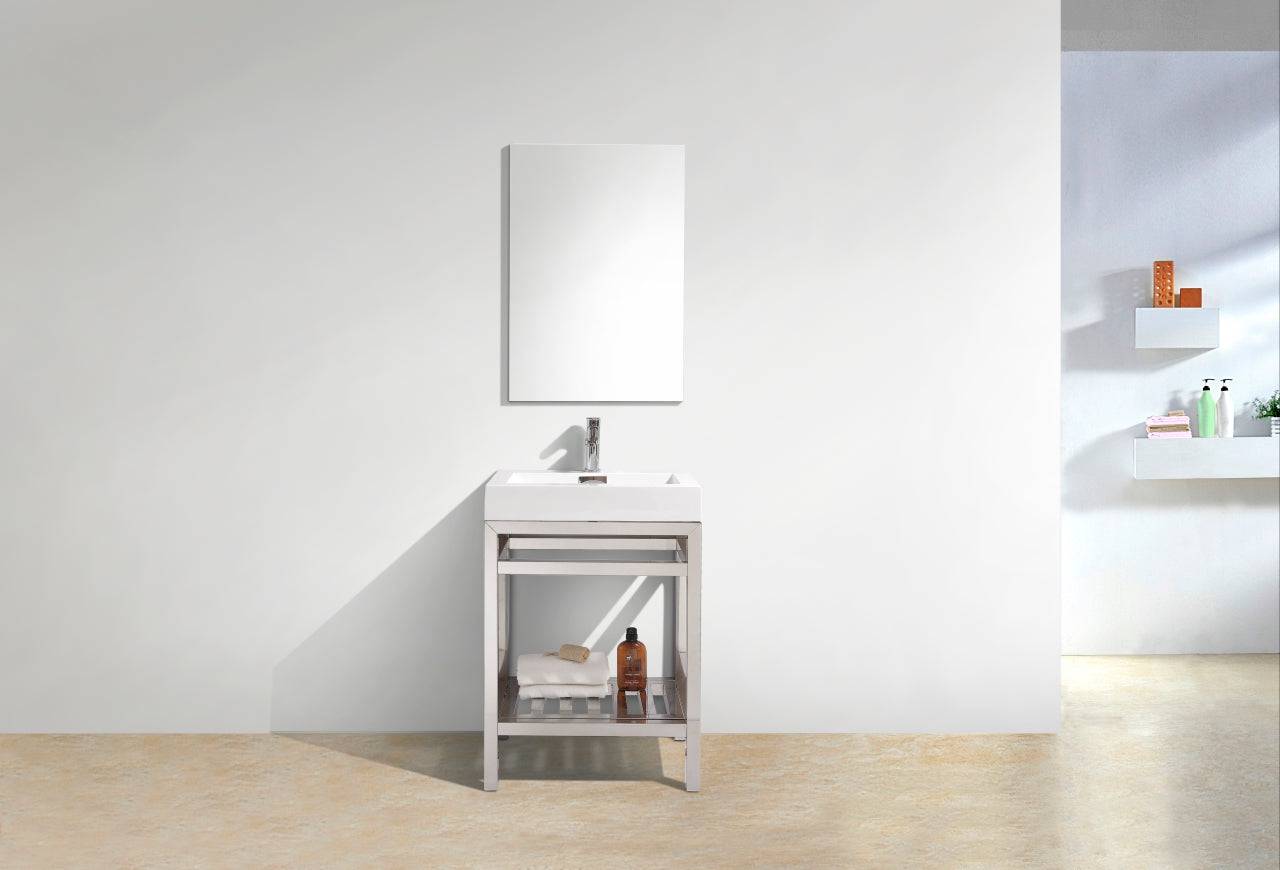 Kube Bath Cisco 24" Stainless Steel Console Bathroom Vanity With White Acrylic Sink - Renoz
