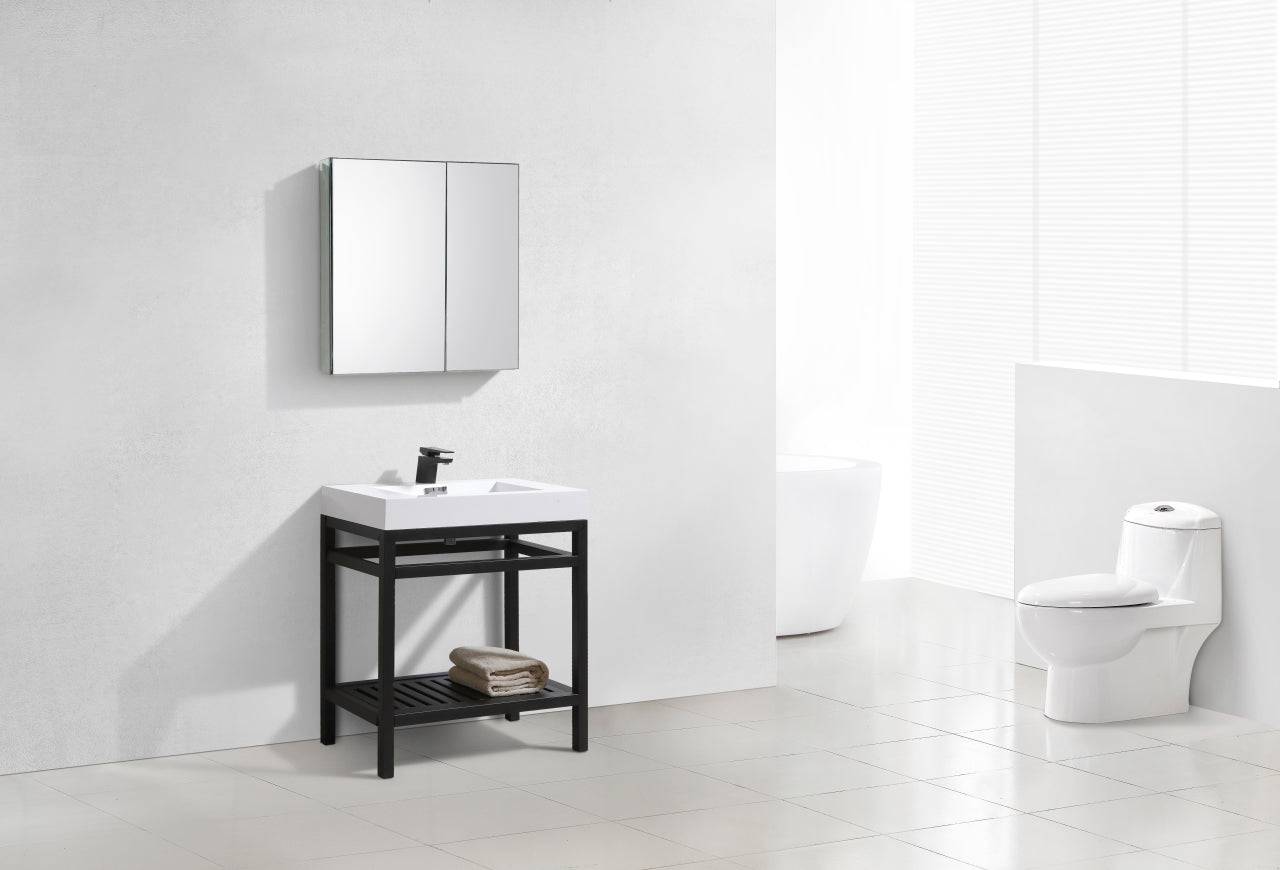 Kube Bath Cisco 30" Stainless Steel Console Bathroom Vanity With White Acrylic Sink - AC30 - Renoz