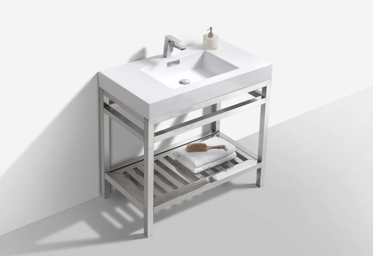 Kube Bath Cisco 36" Stainless Steel Console Bathroom Vanity With White Acrylic Sink - Renoz