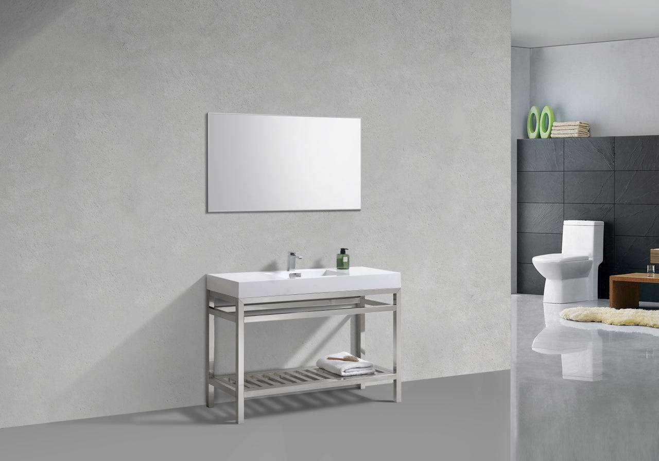 Kube Bath Cisco 48" Stainless Steel Console Bathroom Vanity With White Acrylic Sink - Renoz