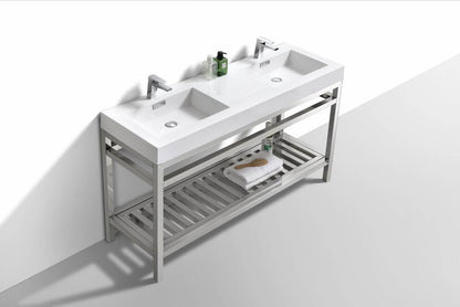 Kube Bath Cisco 60" Double Sink Stainless Steel Console Bathroom Vanity With White Acrylic Sink - Renoz