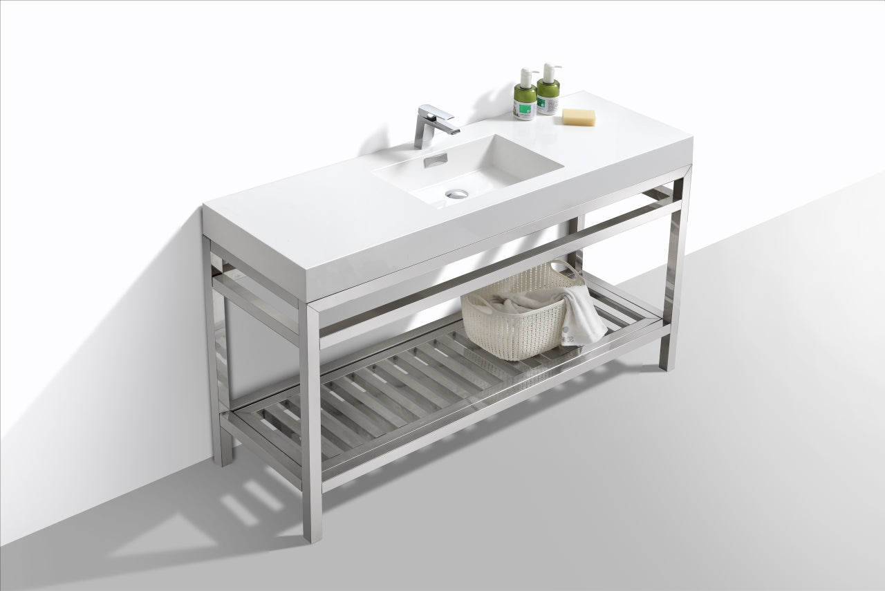 Kube Bath Cisco 60" Single Sink Stainless Steel Console Bathroom Vanity With White Acrylic Sink - Renoz