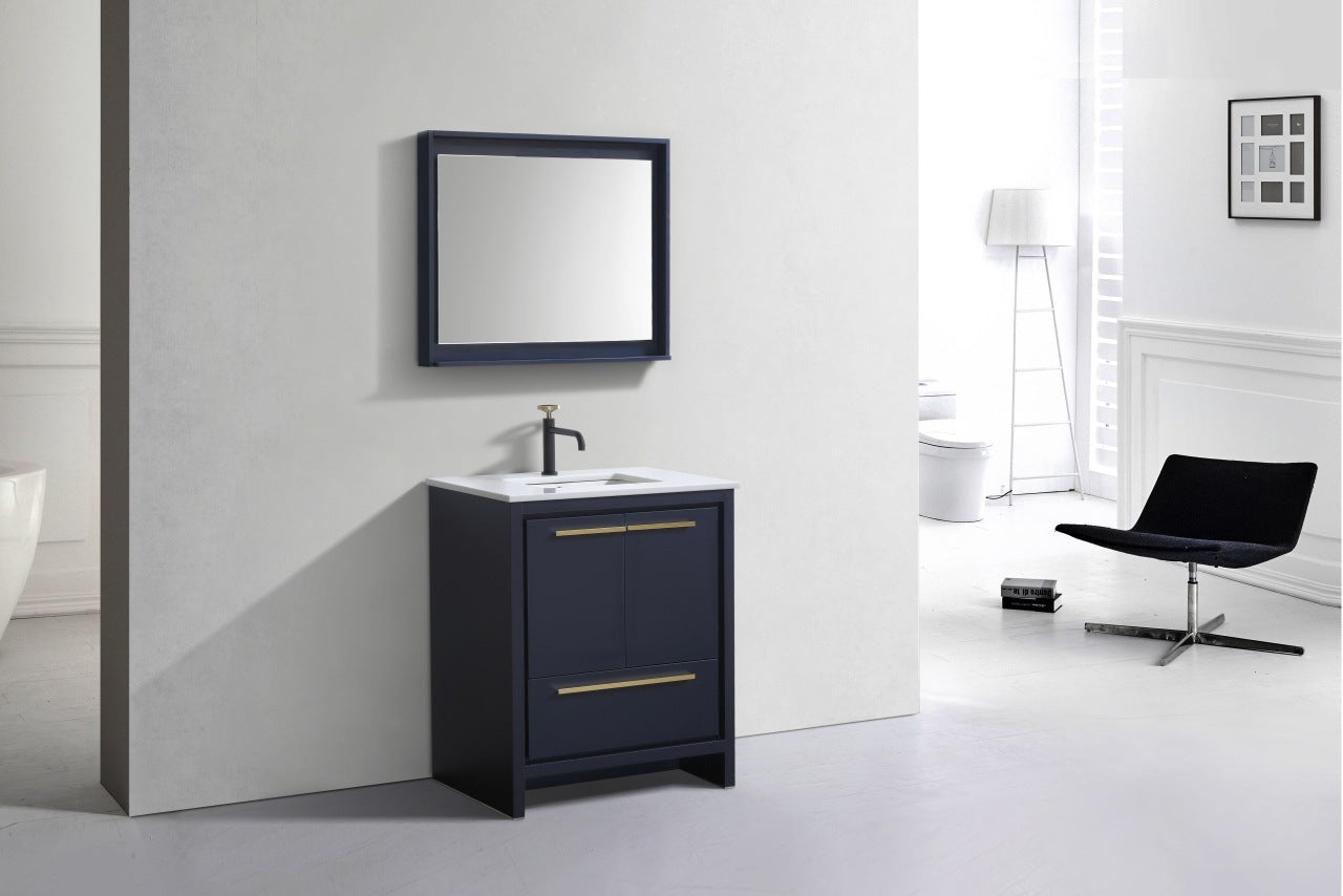 Kube Bath Dolce 30" Floor Mount Bathroom Vanity With White Quartz Countertop With 2 Doors And 1 Drawer AD630 - Renoz