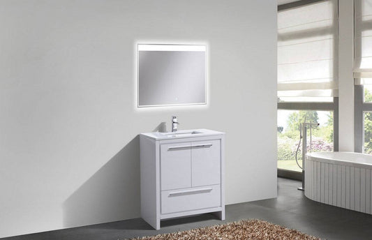 Kube Bath Dolce 30" Floor Mount Bathroom Vanity With White Quartz Countertop With 2 Doors And 1 Drawer AD630 - Renoz