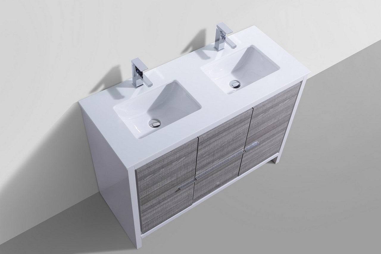 Kube Bath Dolce 48" Double Sink Floor Mount Bathroom Vanity With White Quartz Countertop With 2 Doors And 2 Drawers AD648D - Renoz