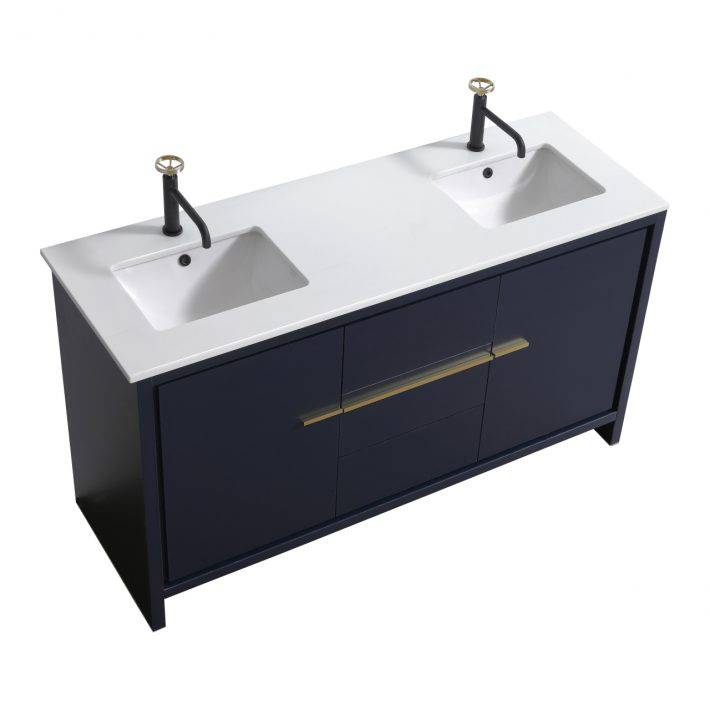 Kube Bath Dolce 60" Double Sink Floor Mount Bathroom Vanity With White Quartz Countertop With 2 Doors And 3 Drawers AD660D