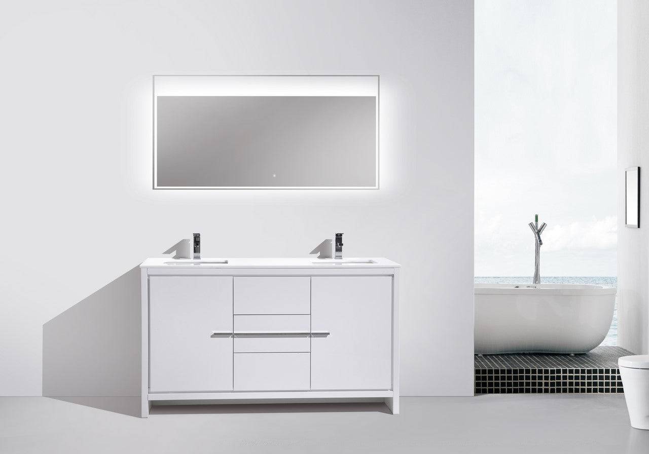 Kube Bath Dolce 60" Double Sink Floor Mount Bathroom Vanity With White Quartz Countertop With 2 Doors And 3 Drawers AD660D - Renoz