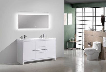 Kube Bath Dolce 60" Double Sink Floor Mount Bathroom Vanity With White Quartz Countertop With 2 Doors And 3 Drawers AD660D
