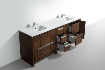 Kube Bath Meuble-lavabo de salle de bain moderne Dolce 84″ avec comptoir en quartz