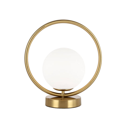 Dainolite 1 Light Halogen Table Lamp Aged Brass Finish with White Glass - Renoz