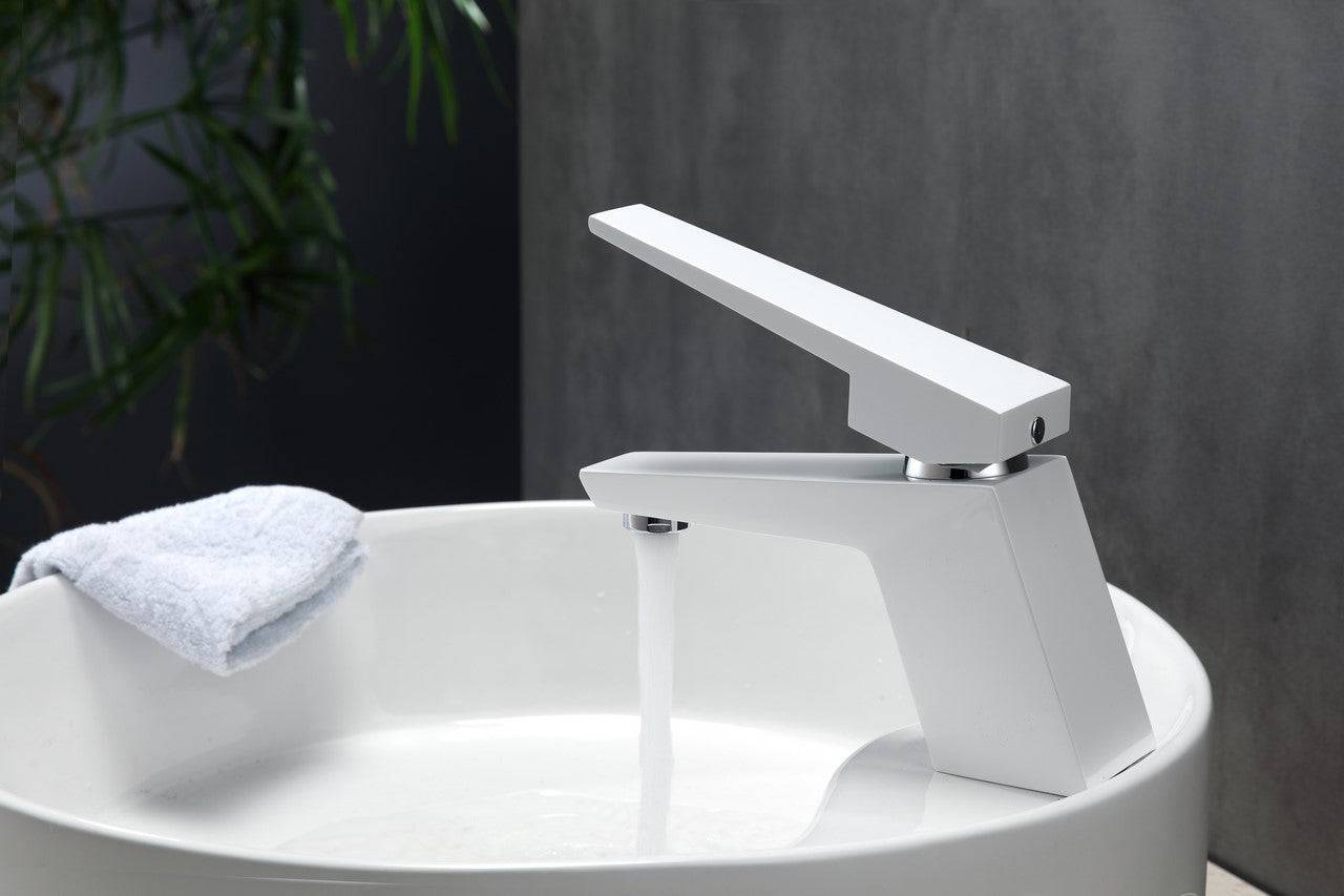 Kube Bath Aqua Siza Single Lever Modern Bathroom Vanity Faucet – White - Renoz