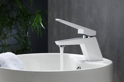 Kube Bath Aqua Siza Single Lever Modern Bathroom Vanity Faucet – White - Renoz