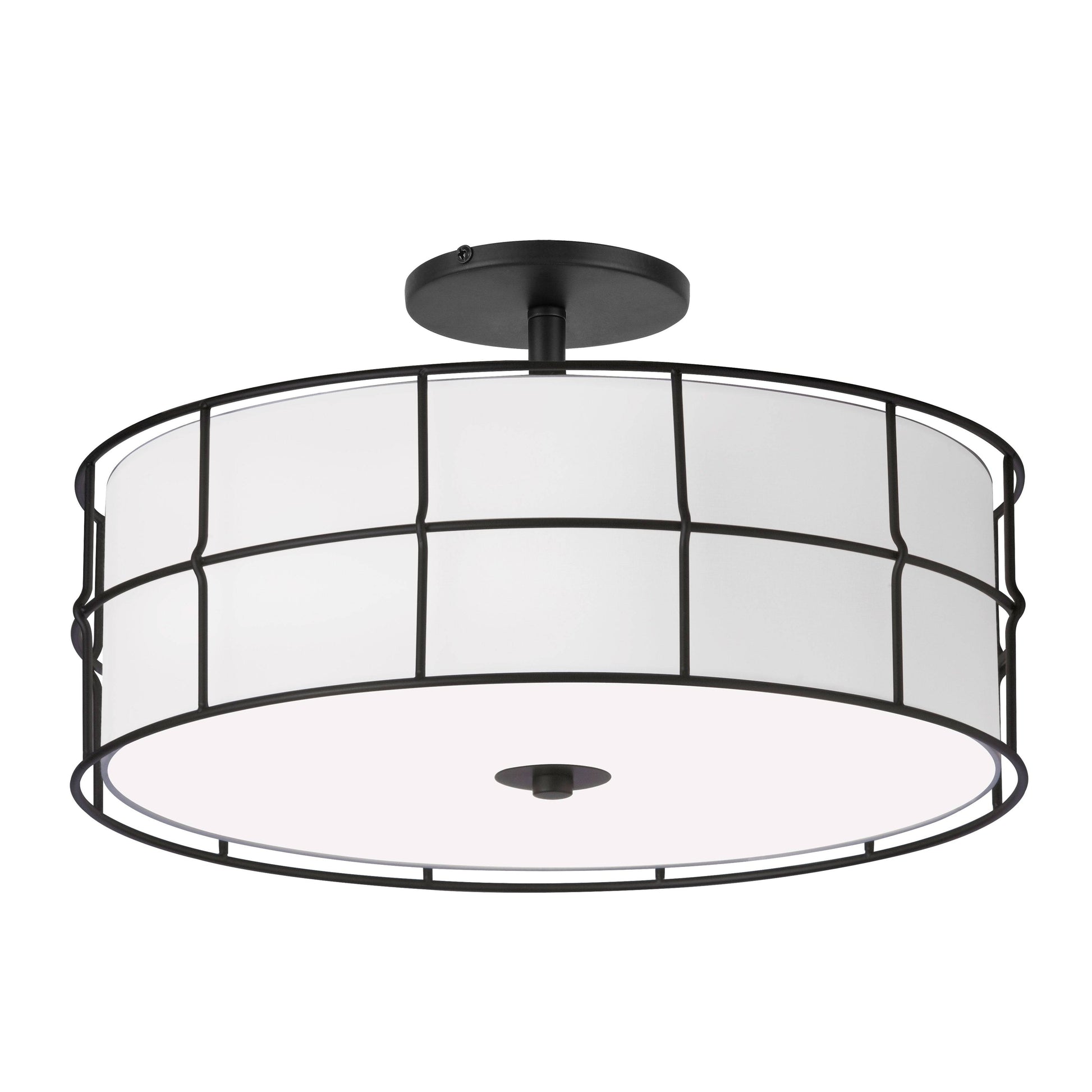 Dainolite 3 Light Incandescent Matte Black Semi-Flush Mount Fixture w/White Shade - Renoz