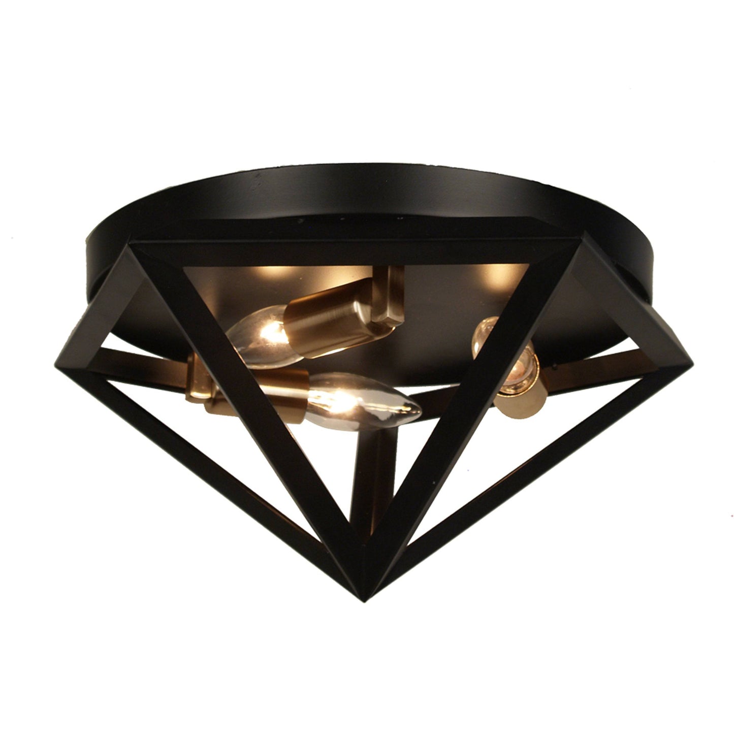 Dainolite 3 Light Flush Mount Fixture, Matte Black with Antique Brass Accents - Renoz