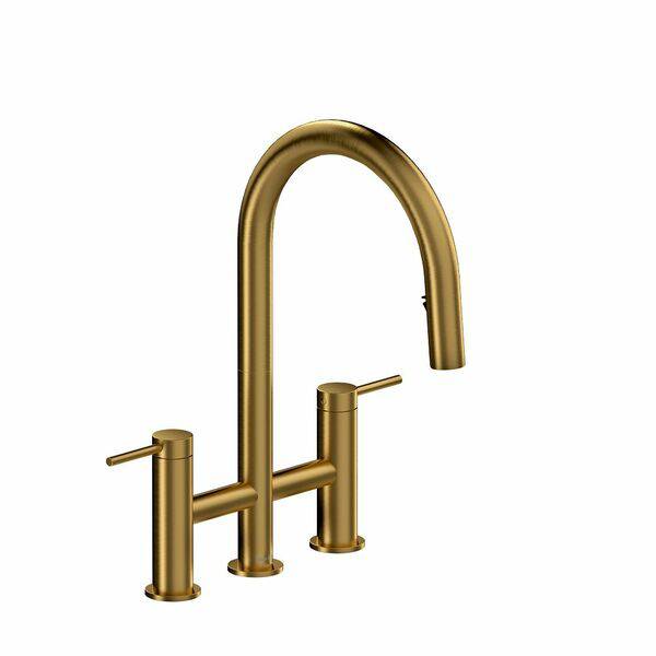Riobel Azure 16" Kitchen Faucet With Pull Down Spray 1.0 GPM - Brushed Gold