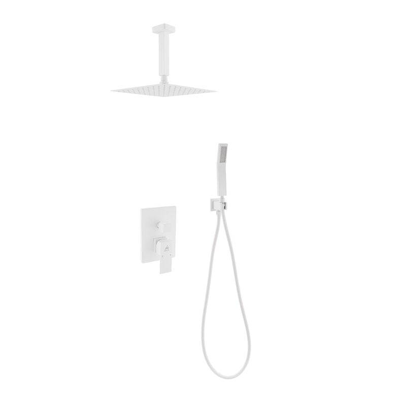 Kube Bath Aqua Piazza White Shower Set W/ 8" Ceiling Mount Square Rain Shower And Handheld - Renoz