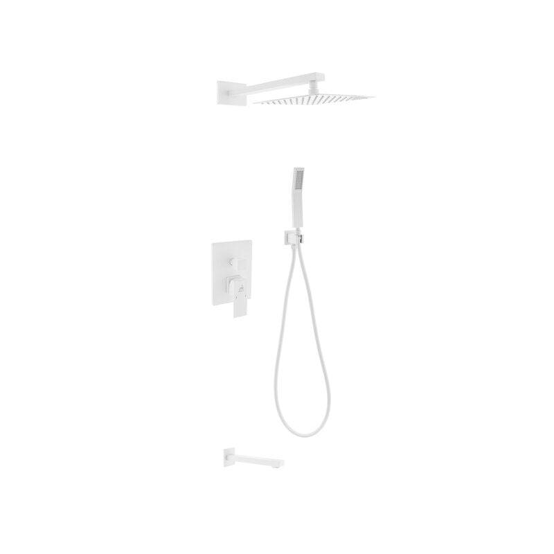Kube Bath Aqua Piazza White Shower Set W/ 8" Square Rain Shower, Tub Filler And Handheld - Renoz