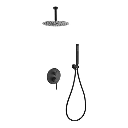 Kube Bath Aqua Rondo Black Shower Set With Ceiling Mount 12" Rain Shower and Handheld - Renoz