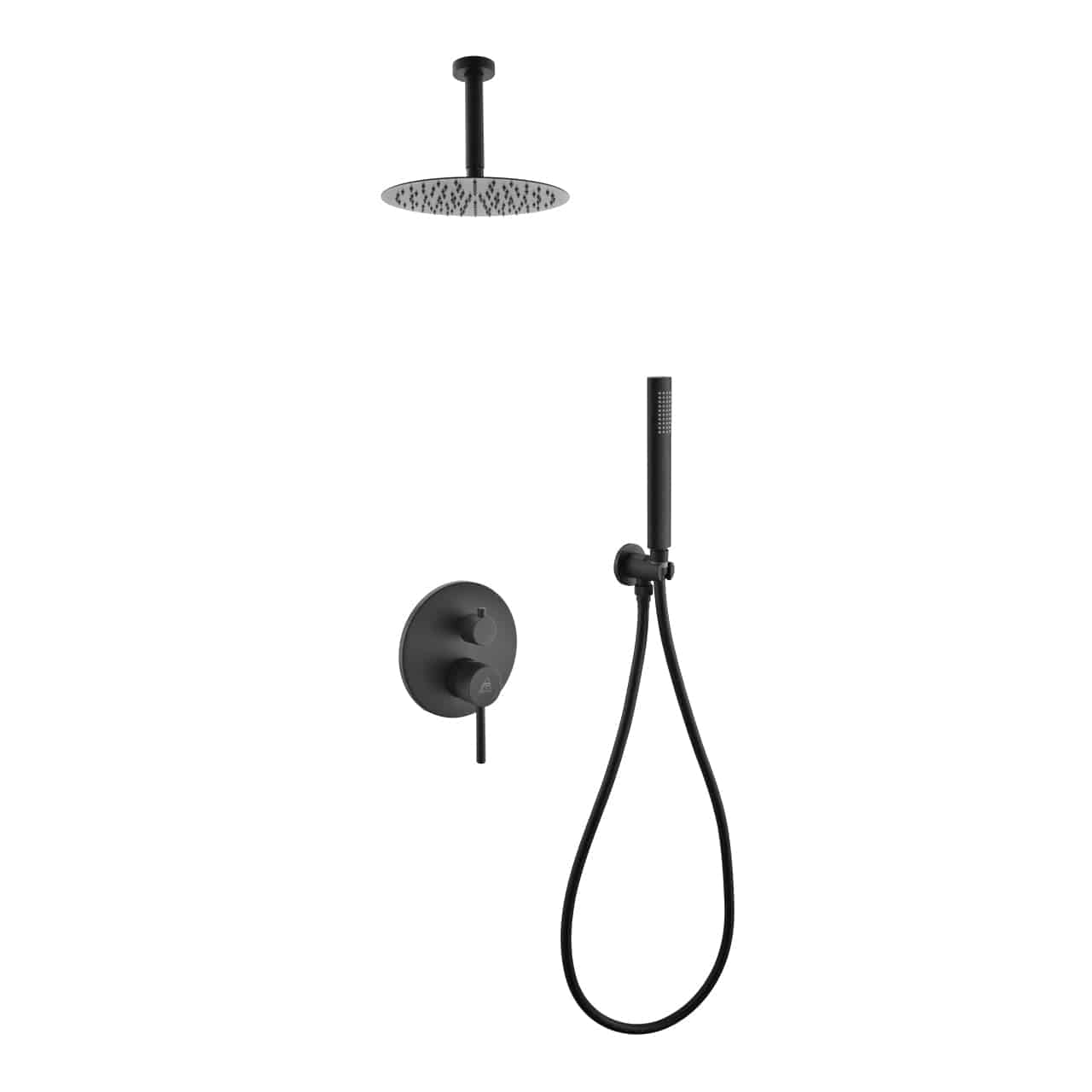 Kube Bath Aqua Rondo Black Shower Shower Set With Ceiling Mount 8" Rain Shower and Handheld - Renoz