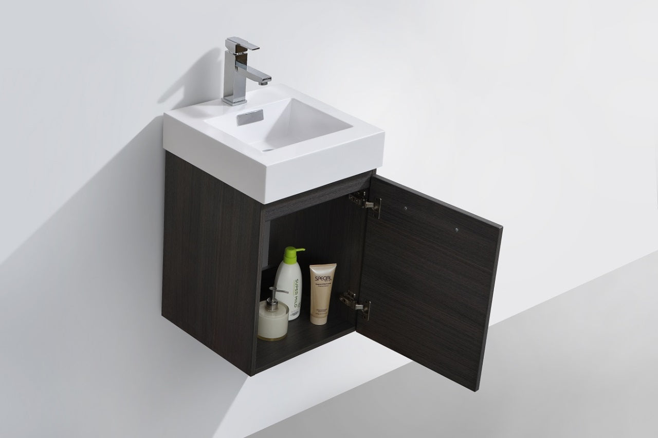 Kube Bath Bliss 16" Wall Mount / Wall Hung Modern Bathroom Vanity With 1 Door and Acrylic Countertop - Renoz