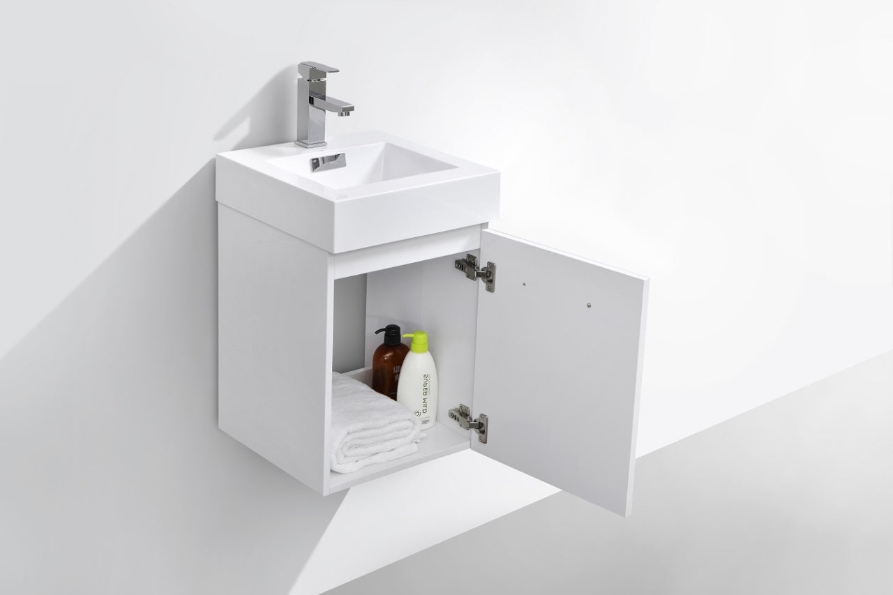 Kube Bath Bliss 16" Wall Mount / Wall Hung Modern Bathroom Vanity With 1 Door and Acrylic Countertop - Renoz
