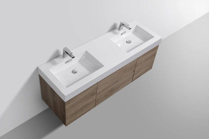 Kube Bath Bliss 60" Wall Mount / Wall Hung Double Sink Bathroom Vanity With 2 Drawers And 2 Doors Acrylic Countertop - Renoz