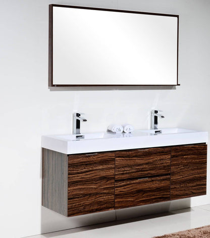 Kube Bath Bliss 60" Wall Mount / Wall Hung Double Sink Bathroom Vanity With 2 Drawers And 2 Doors Acrylic Countertop - Renoz