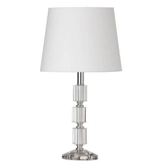 Lampe de table en cristal à 1 ampoule Dainolite, chrome poli, abat-jour blanc
