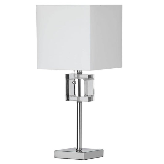 Dainolite 1 Light Crystal Table Lamp Polished Chrome with White Shade