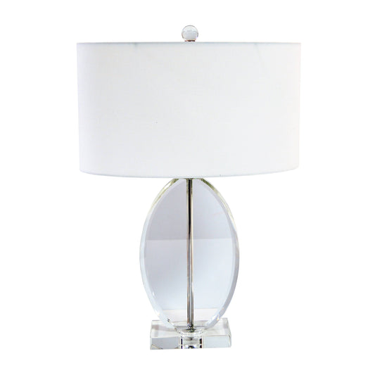 Lampe de table Dainolite à 1 lumière, finition chrome poli, abat-jour ovale blanc