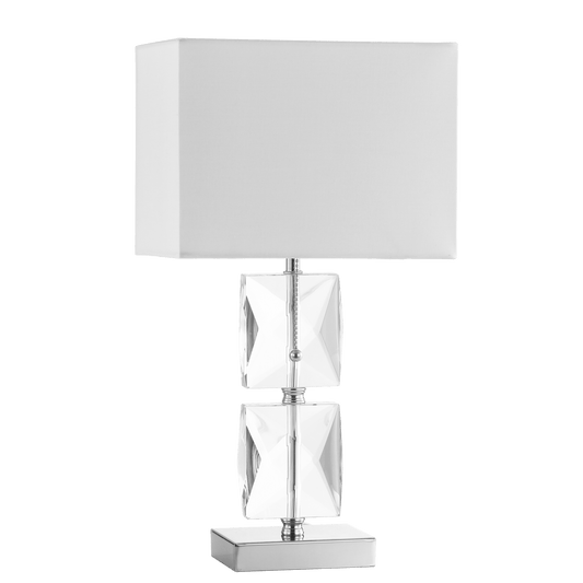 Dainolite 1 Light Incandescent Crystal Table Lamp Polished Chrome Rolled Edge Top and Bottom