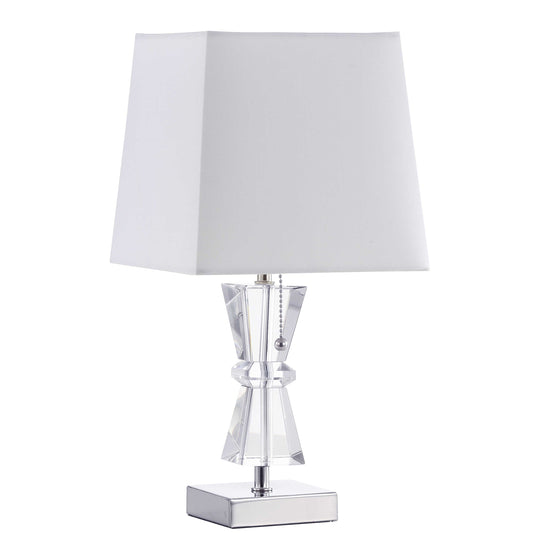 Dainolite Lampe de table à incandescence en cristal à 1 ampoule, finition chrome poli, bords roulés en haut et en bas