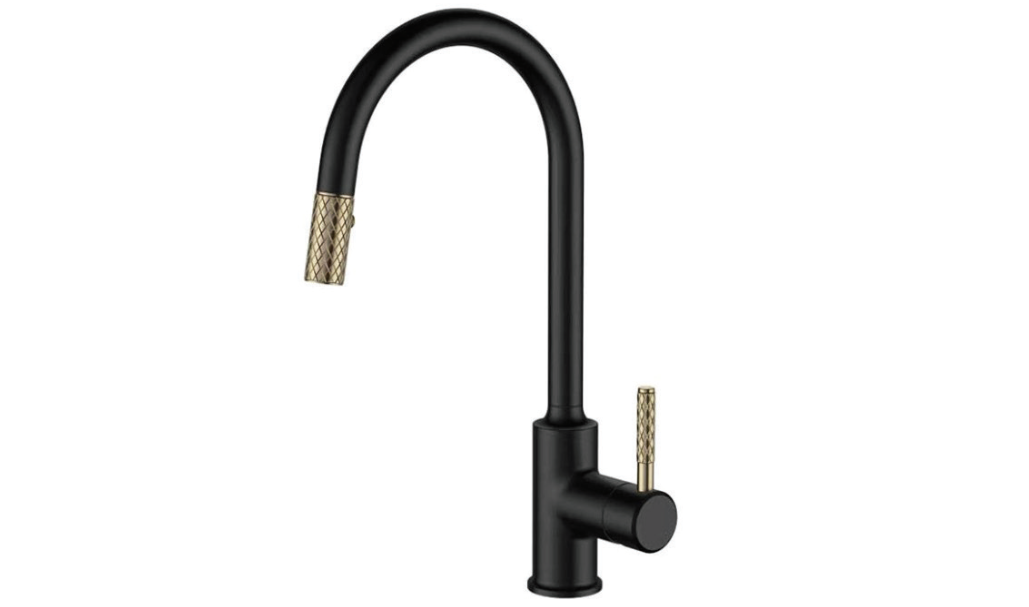 Streamline Cavalli Merlot 16.5" Single Handle Pull Out Dual Spray Kitchen Faucet With Gold Detail