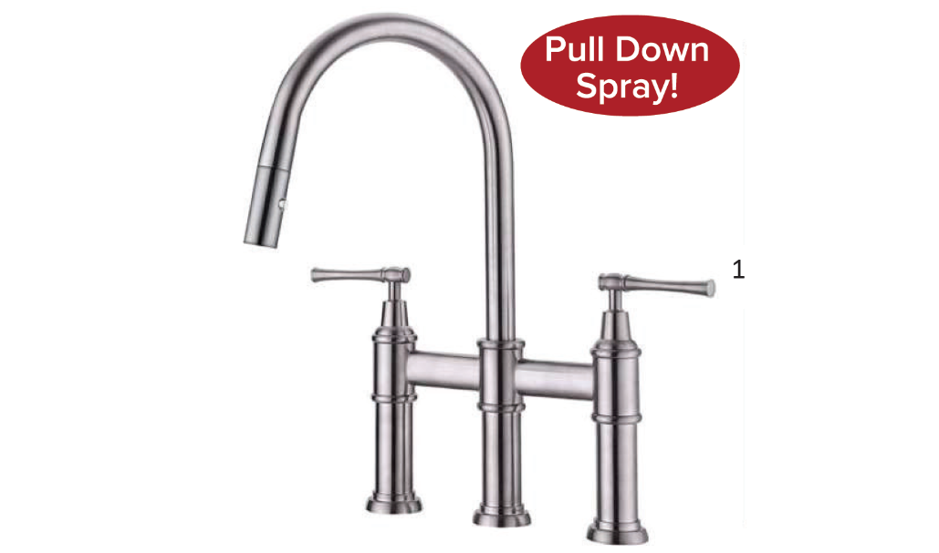 Streamline Cavalli CAVKB1 16" Dual Function Pull Down Spray Bridge Kitchen Faucet