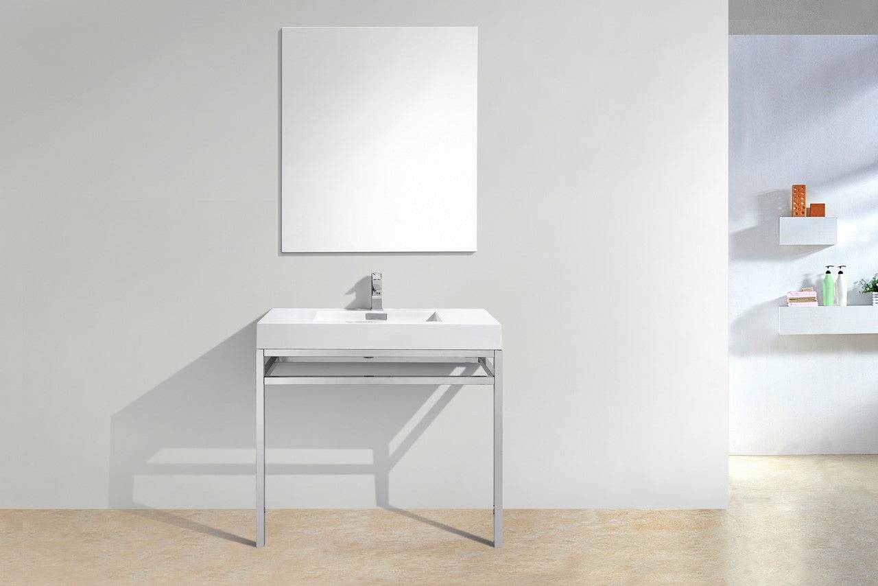 Kube Bath Haus 36" Stainless Steel Console Bathroom Vanity With White Acrylic Sink - Renoz