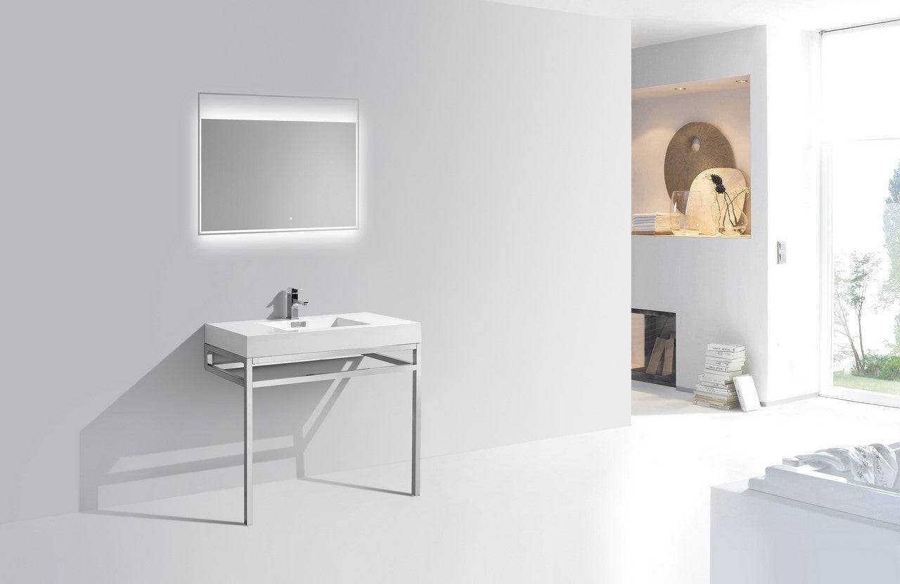 Kube Bath Haus 36" Stainless Steel Console Bathroom Vanity With White Acrylic Sink - Renoz