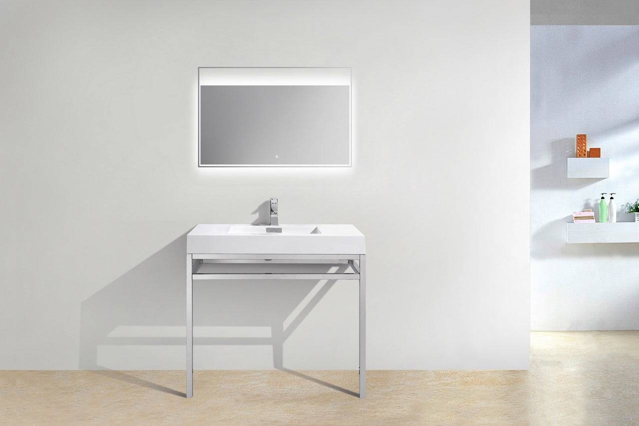 Kube Bath Haus 36" Stainless Steel Console Bathroom Vanity With White Acrylic Sink - Renoz