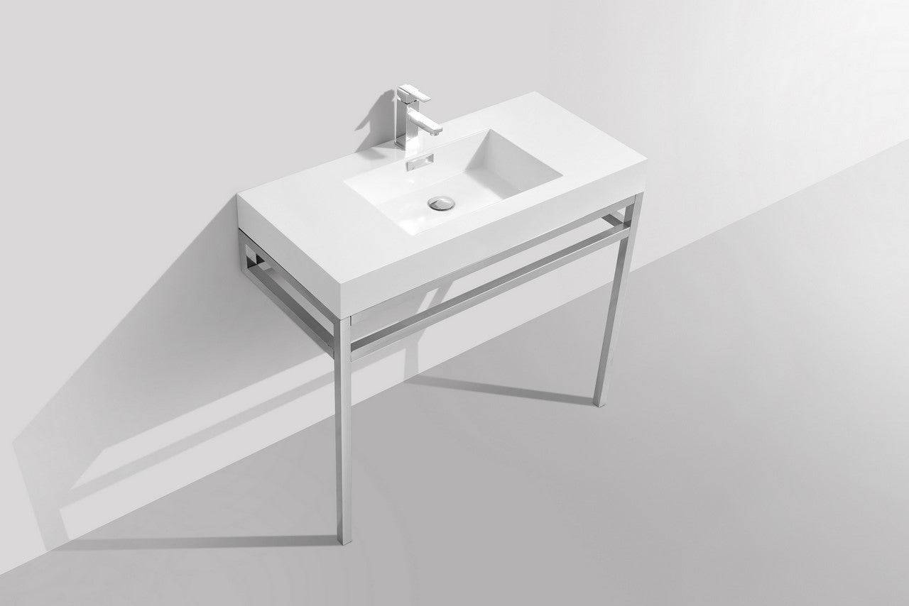 Kube Bath Haus 40" Stainless Steel Console Bathroom Vanity With White Acrylic Sink - Renoz