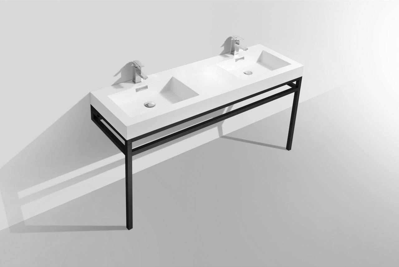 Kube Bath Haus 60" Double Sink Stainless Steel Console Bathroom Vanity With White Acrylic Sink - Renoz