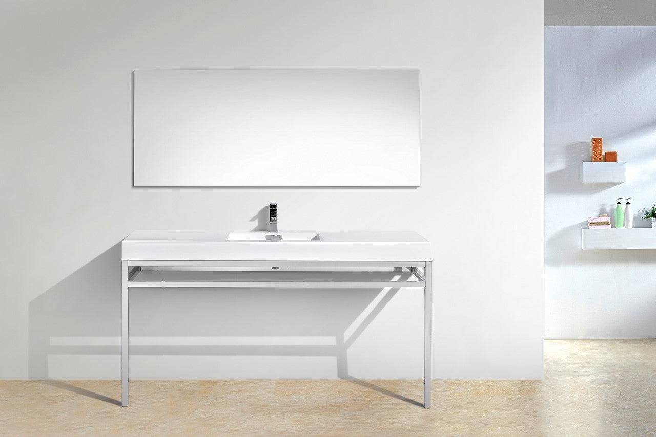 Kube Bath Haus 60" Single Sink Stainless Steel Console Bathroom Vanity With White Acrylic Sink - Renoz