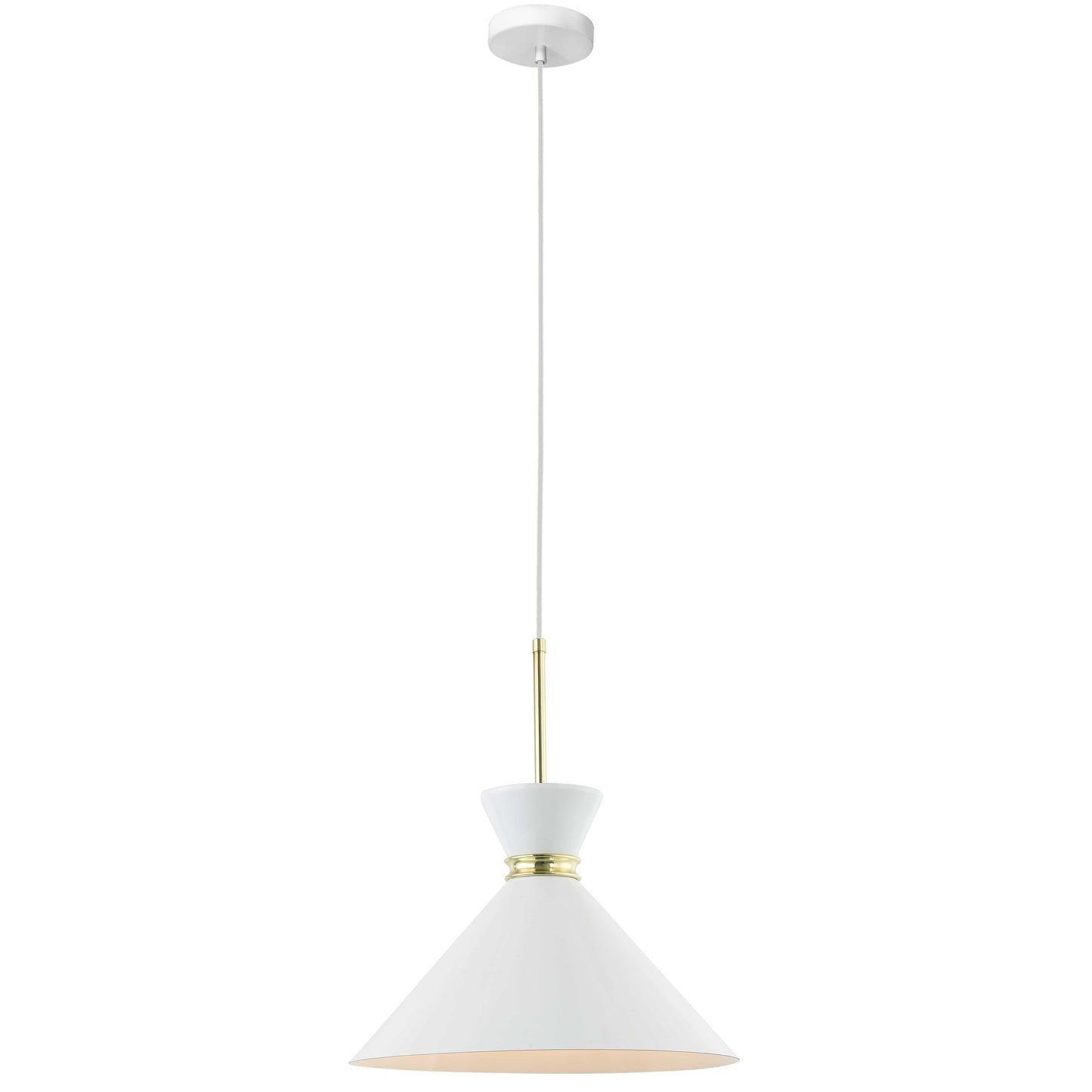 Dainolite 1 Light Incandescent Pendant, Gloss White Shade with Aged Brass Accent