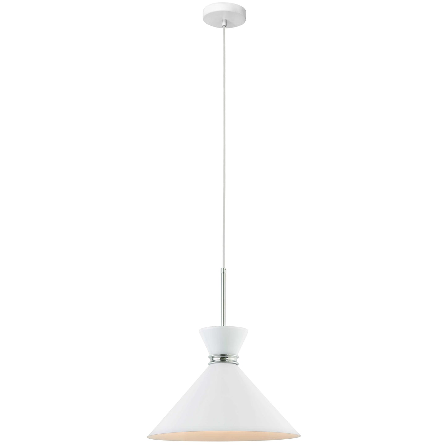 Dainolite 1 Light Incandescent Pendant, Gloss White Shade with Polished Chrome Accent