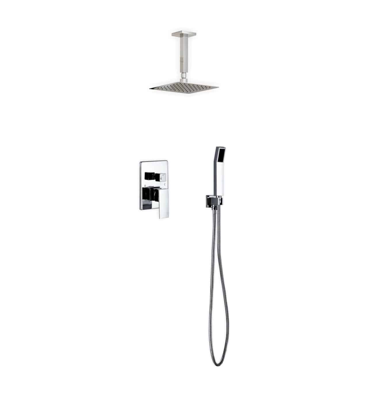 Kube Bath Aqua Piazza Shower Set With 8" Ceiling Mount Square Rain Shower and Handheld Chrome - Renoz