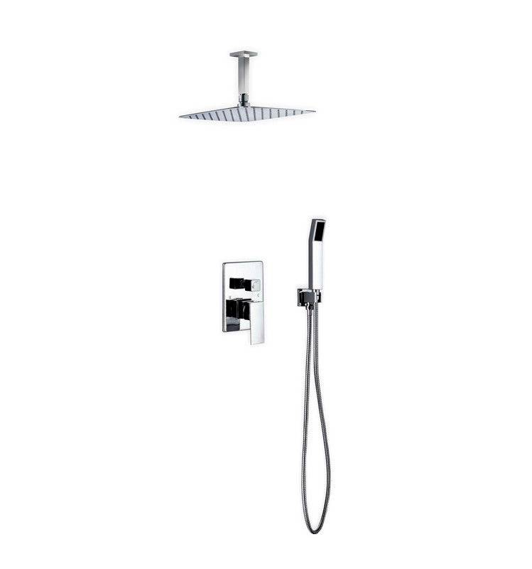 Kube Bath Aqua Piazza Shower Set With 12" Ceiling Mount Square Rain Shower and Handheld Chrome - Renoz