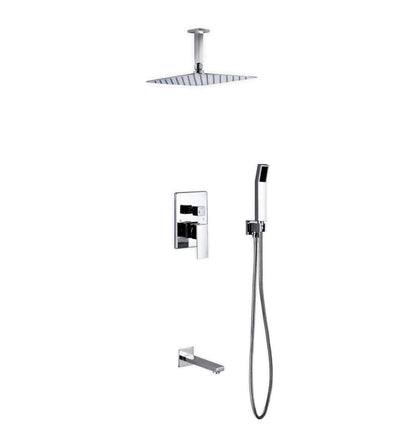 Kube Bath Aqua Piazza Shower Set With 12" Ceiling Mount Square Rain Shower, Handheld and Tub Filler Chrome - Renoz